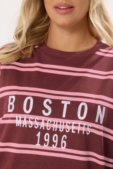 Yours Curve Red 'Boston' Slogan Stripe Sweatshirt