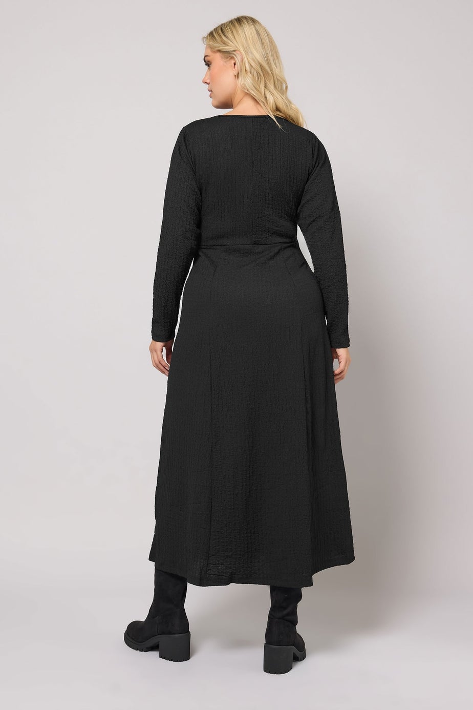 Yours Curve Black Textured Flared Maxi Dress