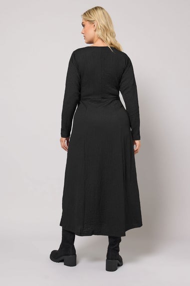 Yours Curve Black Textured Flared Maxi Dress
