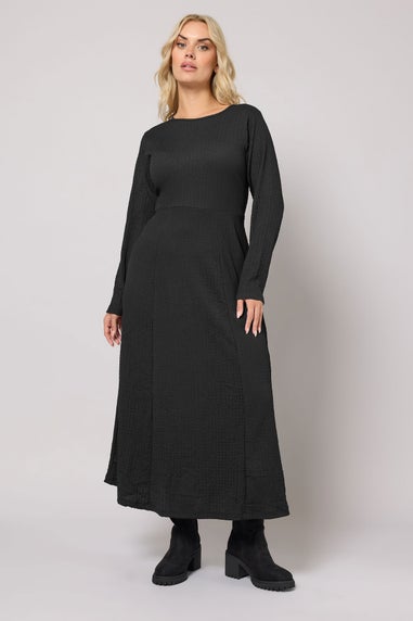 Yours Curve Black Textured Flared Maxi Dress