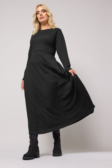 Yours Curve Black Textured Flared Maxi Dress