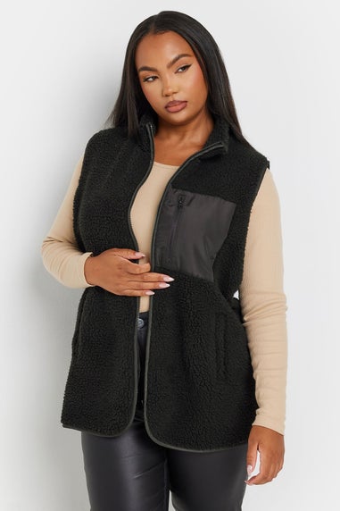 Yours Curve Black Teddy Fleece Pocket Gilet
