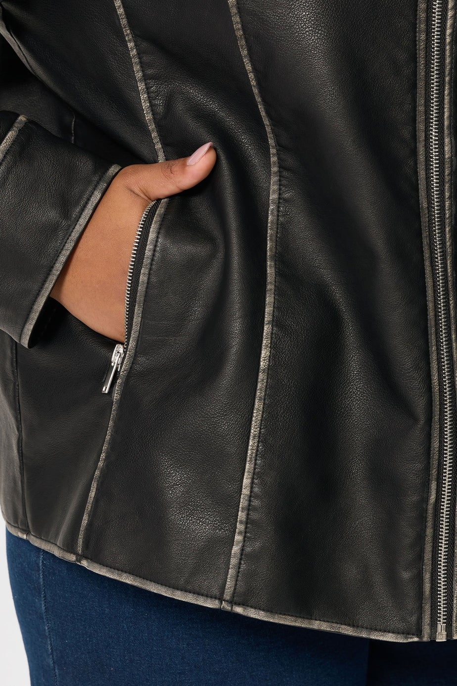 Yours Curve Grey Washed Faux Leather Jacket