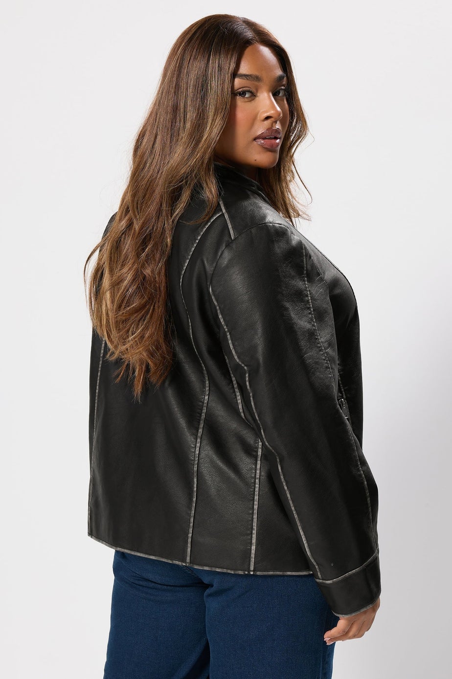 Yours Curve Grey Washed Faux Leather Jacket