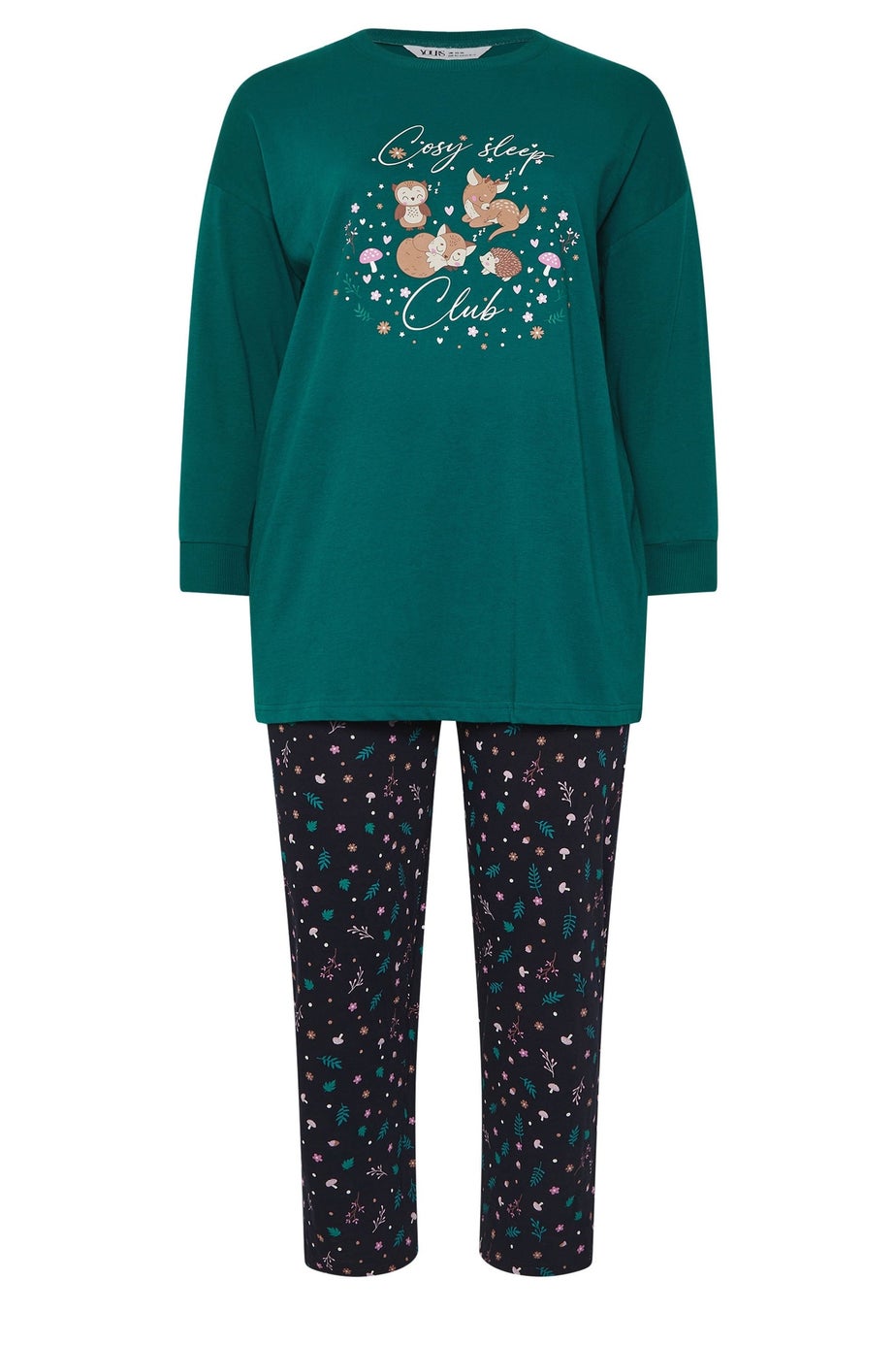 Yours Curve Green 'Cosy Sleep Club' Woodland Pyjama Gift Set