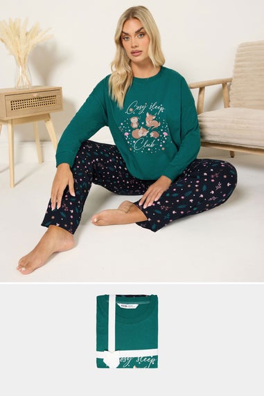 Yours Curve Green 'Cosy Sleep Club' Woodland Pyjama Gift Set