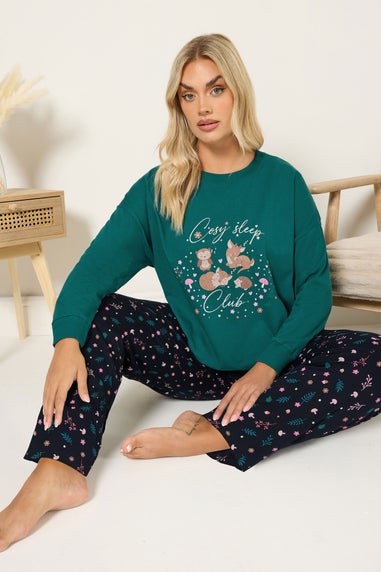 Yours Curve Green 'Cosy Sleep Club' Woodland Pyjama Gift Set