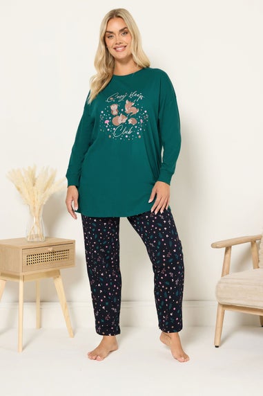 Yours Curve Green 'Cosy Sleep Club' Woodland Pyjama Gift Set