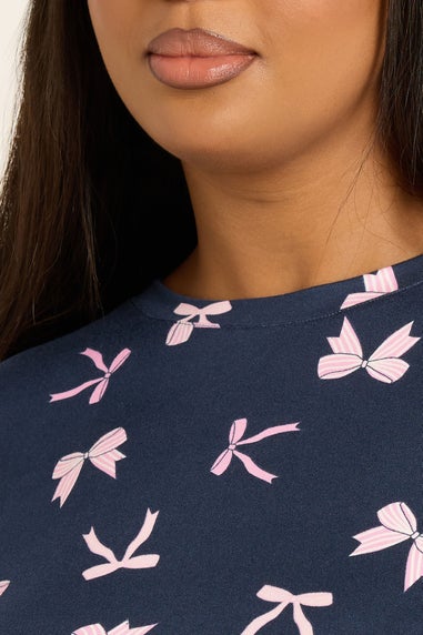 Yours Curve Navy Blue Bow Soft Touch Pyjama & Eye Mask Set