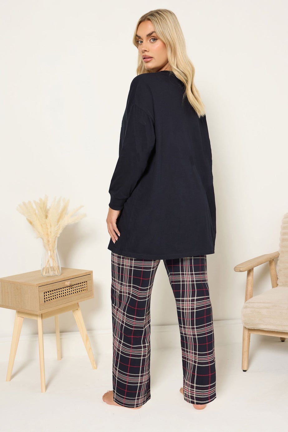 Yours Curve Blue 'Sleep Season' Check Pyjama Gift Set