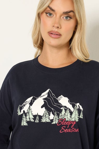 Yours Curve Blue 'Sleep Season' Check Pyjama Gift Set