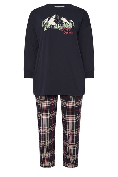 Yours Curve Blue 'Sleep Season' Check Pyjama Gift Set