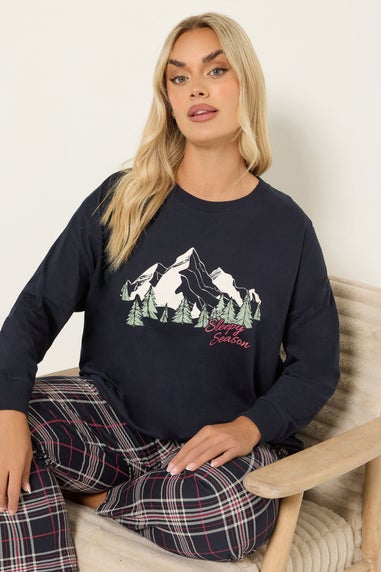 Yours Curve Blue 'Sleep Season' Check Pyjama Gift Set