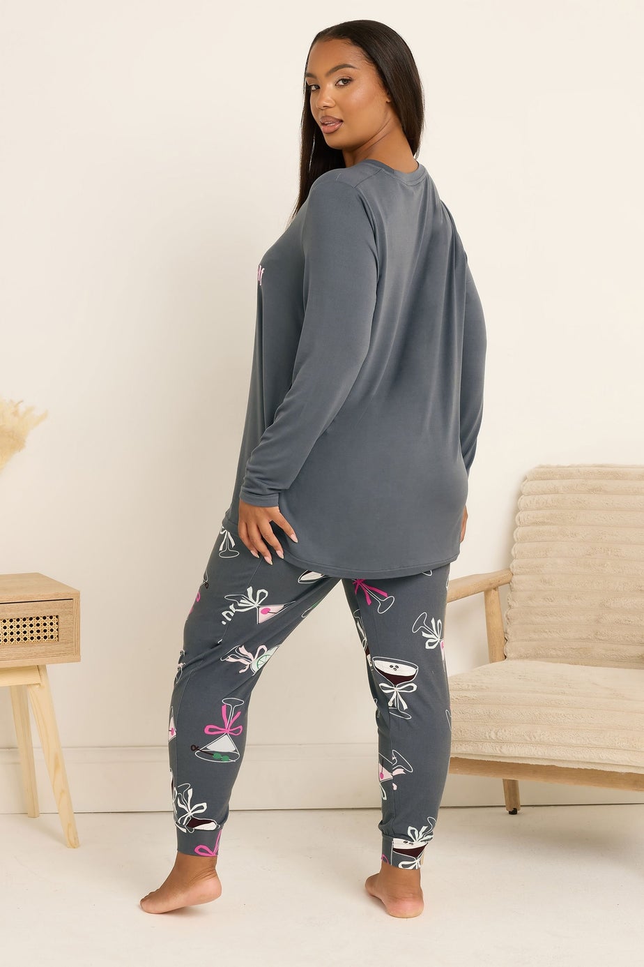 Yours Curve Grey 'Espresso Yourself' Soft Touch Pyjama & Eye Mask Set