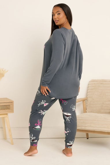 Yours Curve Grey 'Espresso Yourself' Soft Touch Pyjama & Eye Mask Set