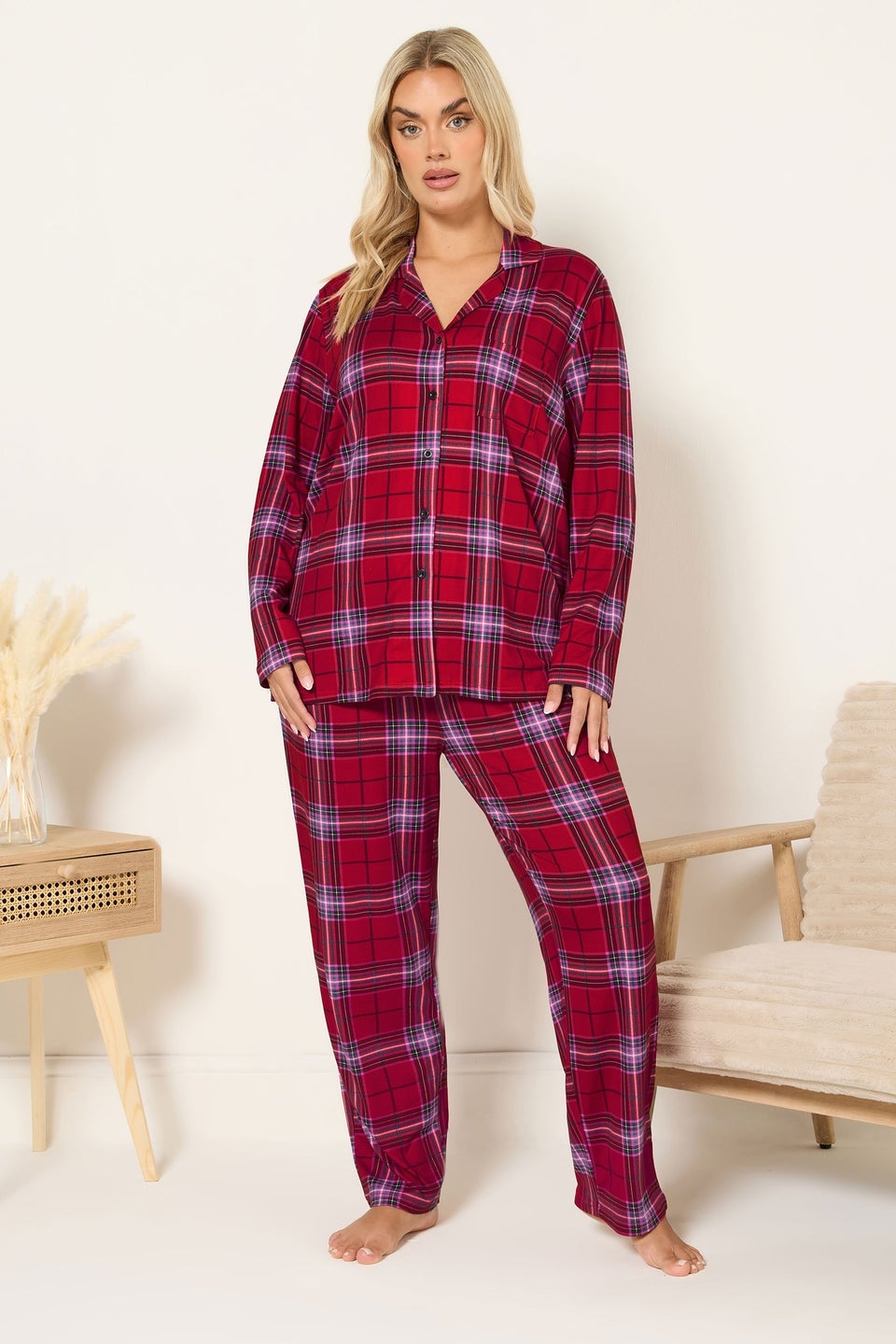 Yours Curve Red Check Soft Touch Pyjama Set