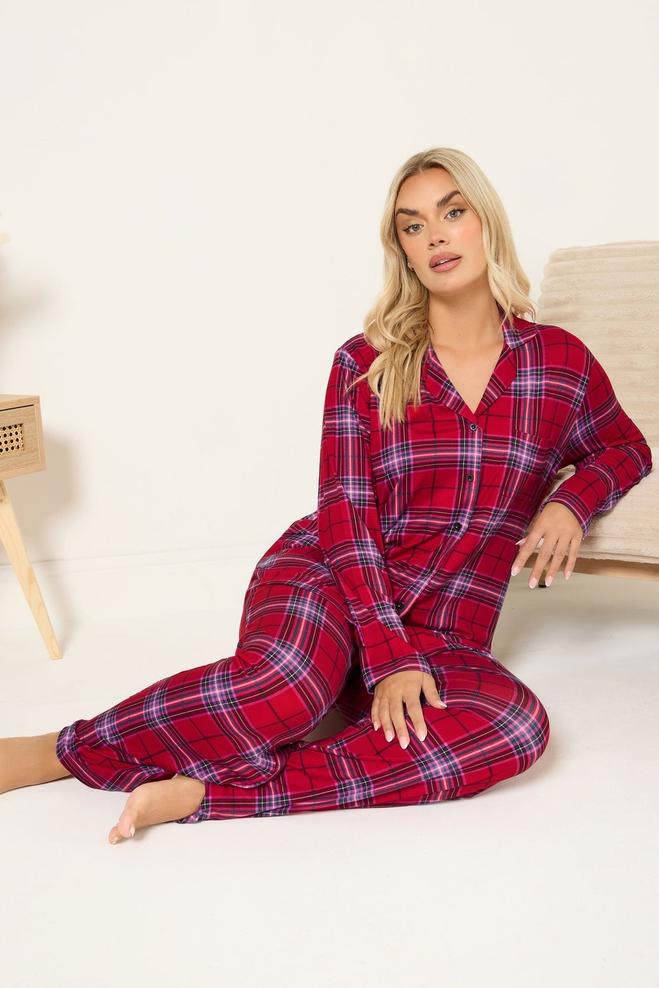 Yours Curve Red Check Soft Touch Pyjama Set