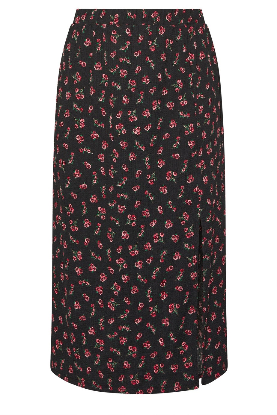 Yours Curve Black Rose Print Textured Midi Skirt