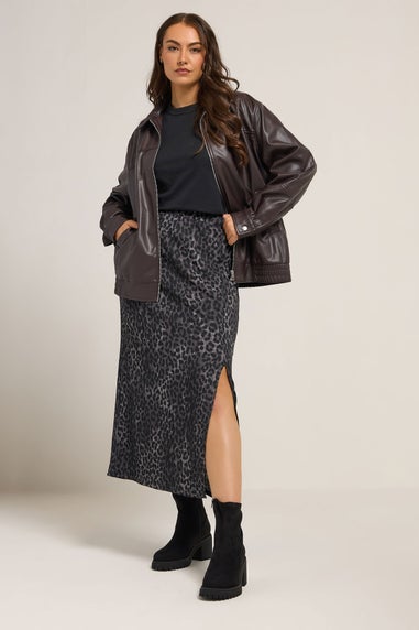 Yours Curve Grey Leopard Print Textured Tube Skirt