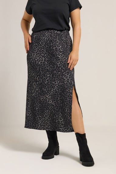 Yours Curve Grey Leopard Print Textured Tube Skirt