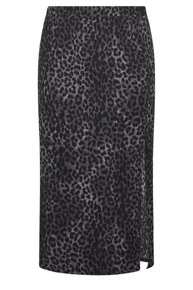 Yours Curve Grey Leopard Print Textured Tube Skirt