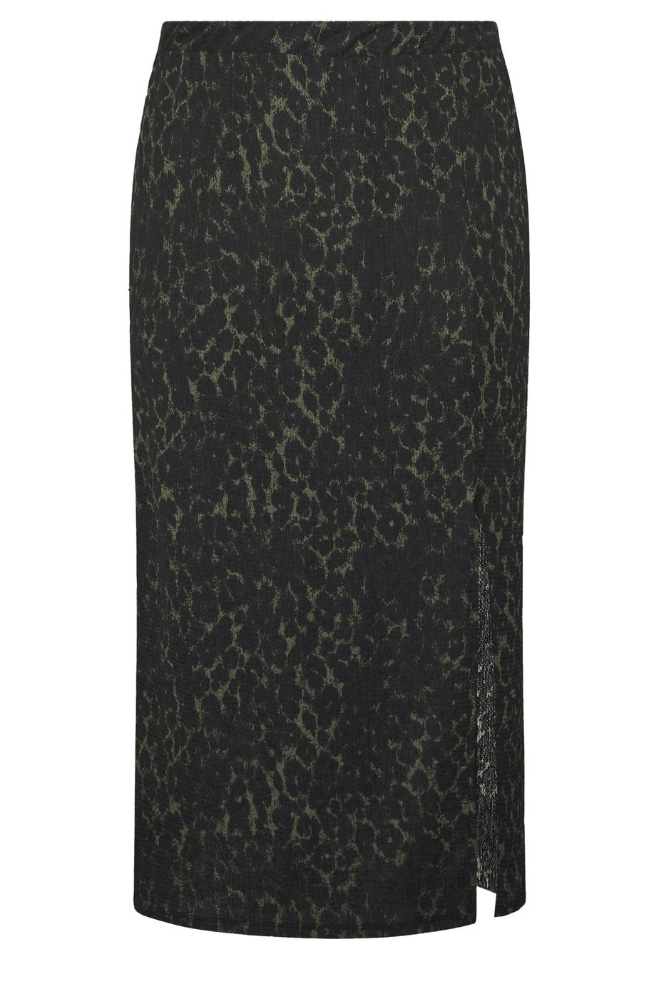 Yours Curve Khaki Green Leopard Print Textured Tube Skirt