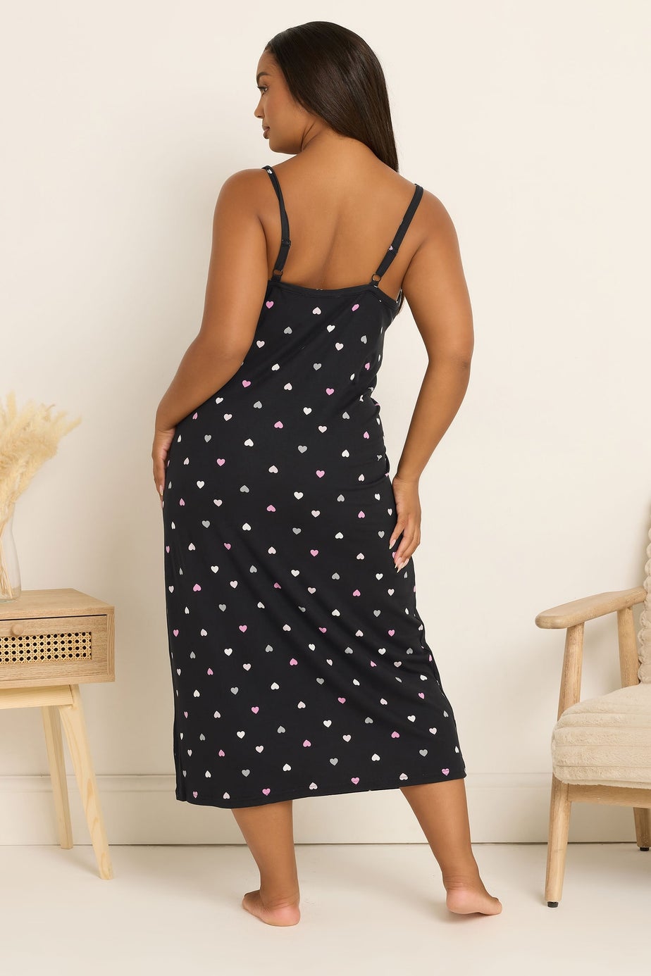 Yours Curve Black Heart Soft Touch Chemise Nightdress