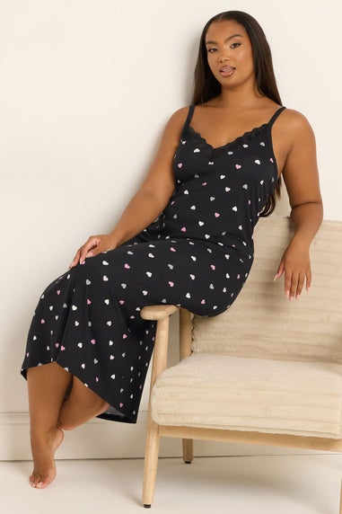 Yours Curve Black Heart Soft Touch Chemise Nightdress