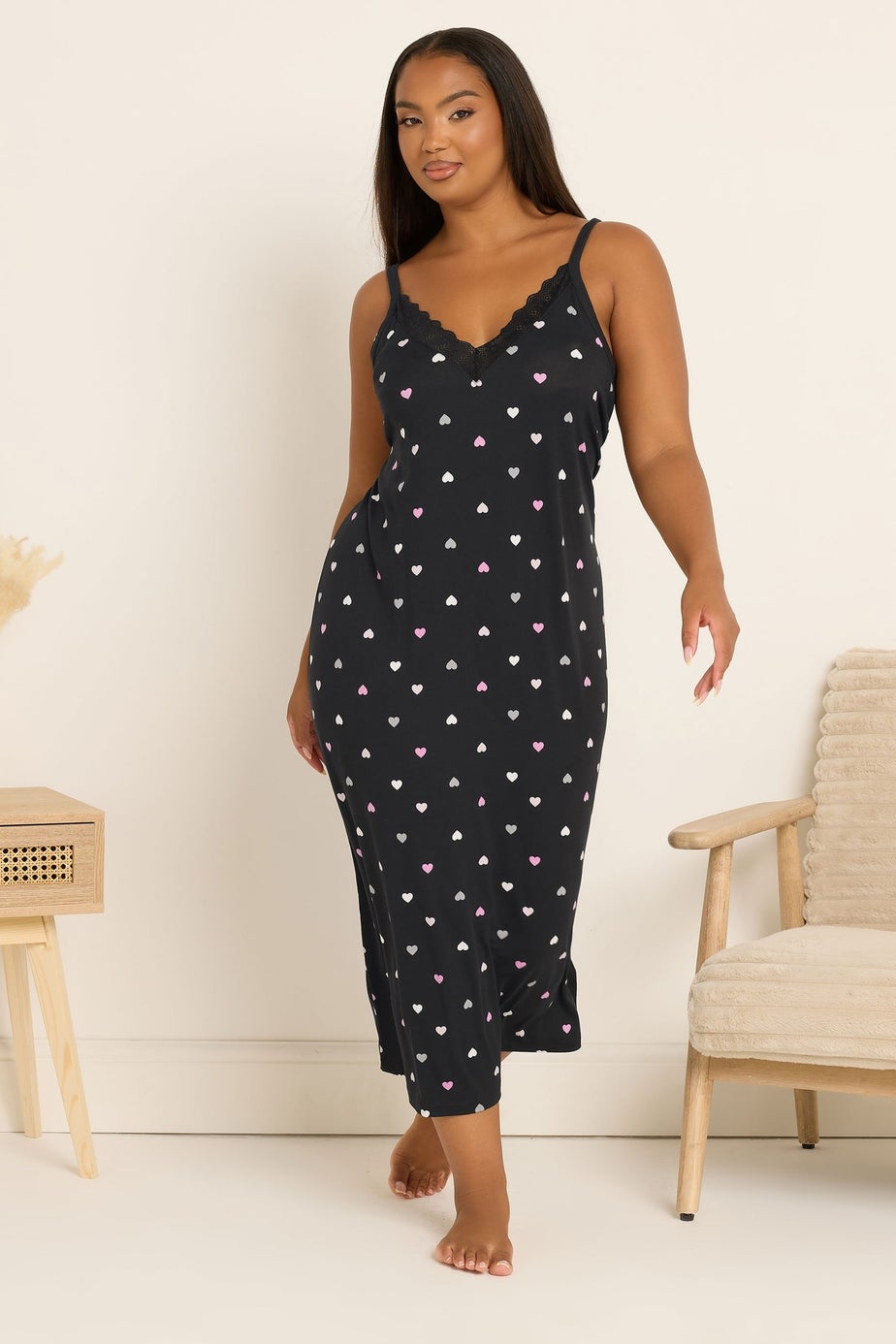 Yours Curve Black Heart Soft Touch Chemise Nightdress