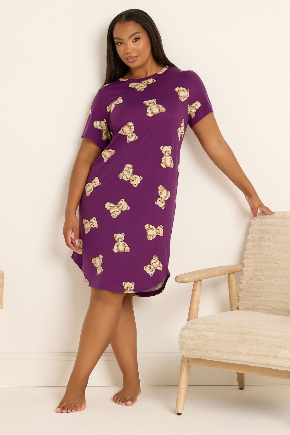 Yours Curve Purple Teddy Bear Soft Touch Nightdress