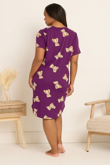 Yours Curve Purple Teddy Bear Soft Touch Nightdress