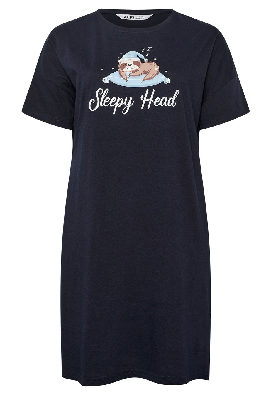 Yours Curve Navy Blue 'Sleepy Head' Sloth Sleep Tee Nightdress