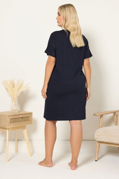 Yours Curve Navy Blue 'Sleepy Head' Sloth Sleep Tee Nightdress