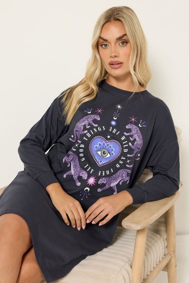Yours Curve Navy Blue 'Wild And Free' Long Sleeve Nightdress
