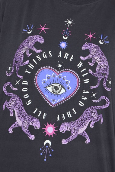 Yours Curve Navy Blue 'Wild And Free' Long Sleeve Nightdress