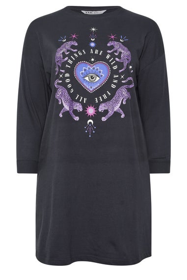 Yours Curve Navy Blue 'Wild And Free' Long Sleeve Nightdress