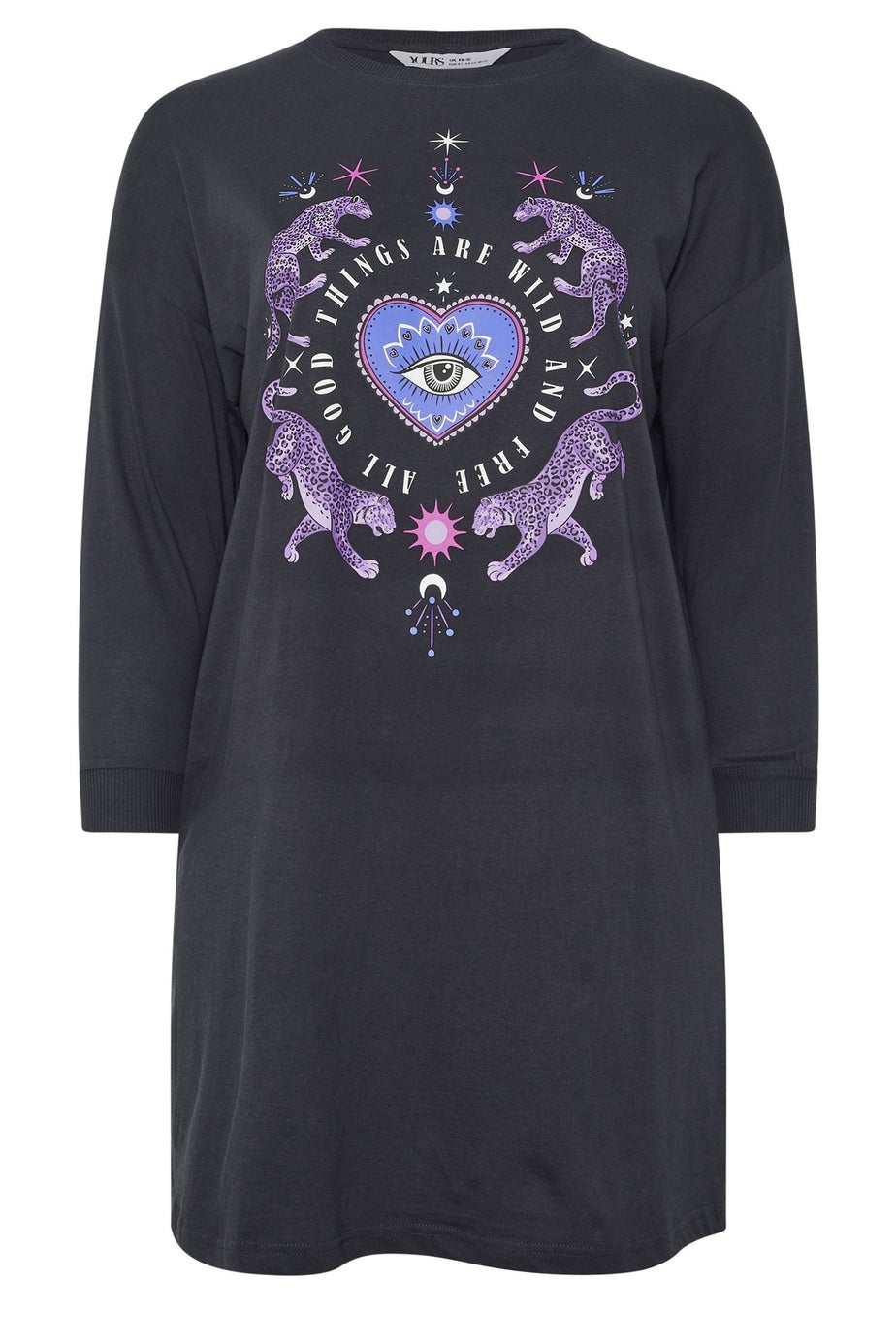 Yours Curve Navy Blue 'Wild And Free' Long Sleeve Nightdress