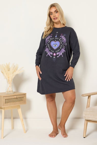 Yours Curve Navy Blue 'Wild And Free' Long Sleeve Nightdress