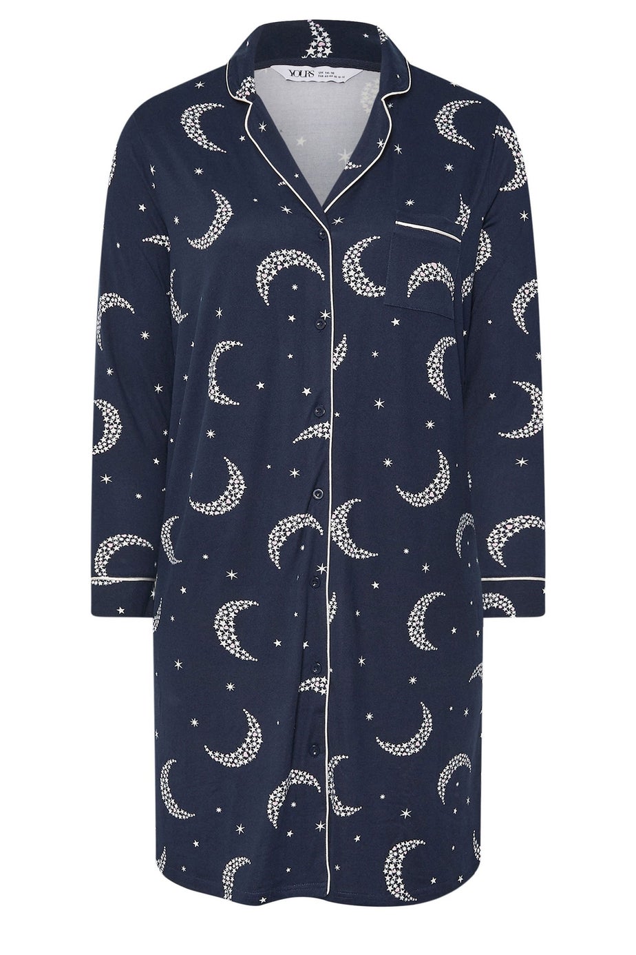Yours Curve Navy Blue Moon & Star Button Soft Touch Nightdress