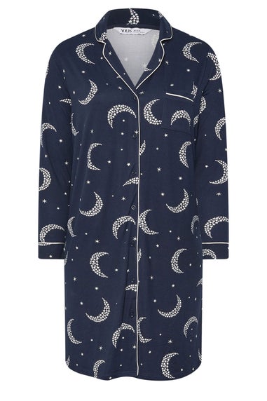 Yours Curve Navy Blue Moon & Star Button Soft Touch Nightdress