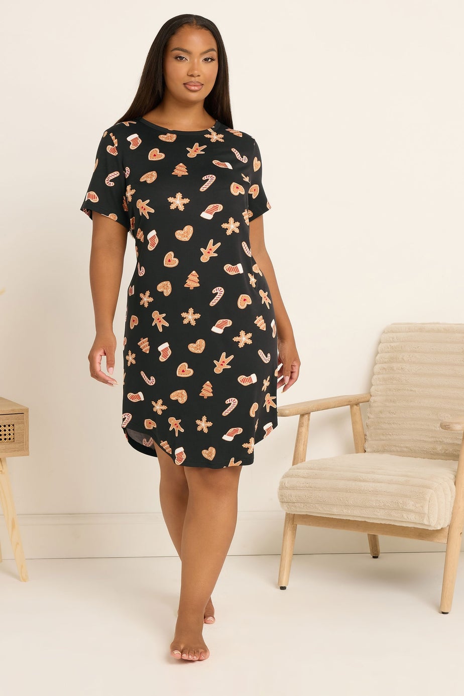 Yours Curve Black Gingerbread Soft Touch Nightdress