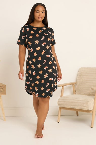 Yours Curve Black Gingerbread Soft Touch Nightdress