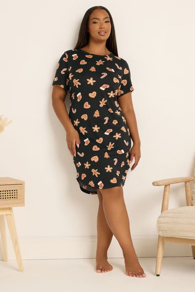 Yours Curve Black Gingerbread Soft Touch Nightdress