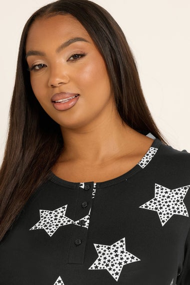 Yours Curve Black Star Soft Touch Placket Nightdress