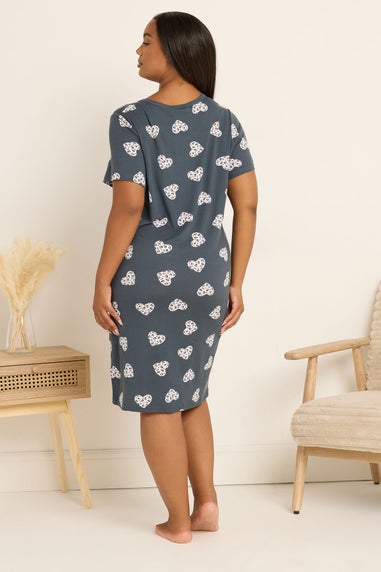 Yours Curve Grey Animal Heart Soft Touch Placket Nightdress