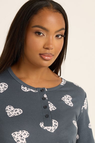 Yours Curve Grey Animal Heart Soft Touch Placket Nightdress