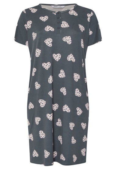 Yours Curve Grey Animal Heart Soft Touch Placket Nightdress