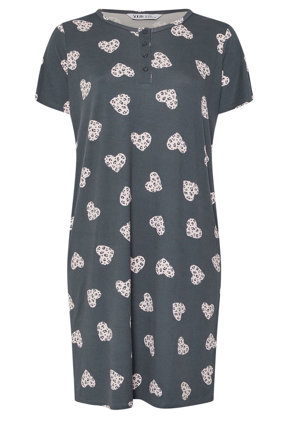Yours Curve Grey Animal Heart Soft Touch Placket Nightdress