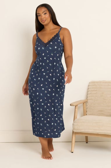 Yours Curve Navy Blue Floral Soft Touch Chemise Nightdress