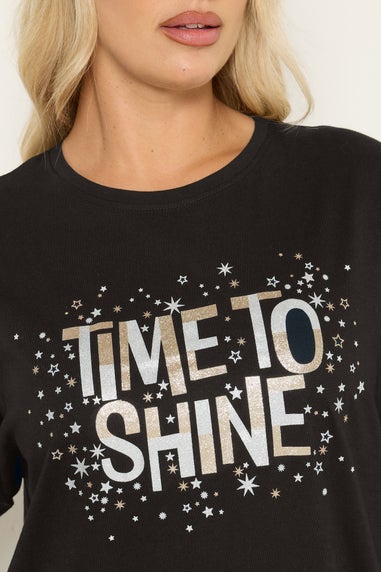 Yours Curve Black 'Time To Shine' Sleep Tee Nightdress